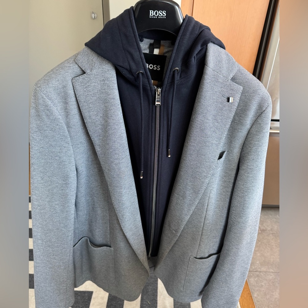 Boss Navy and Gray Hoodie Blazer